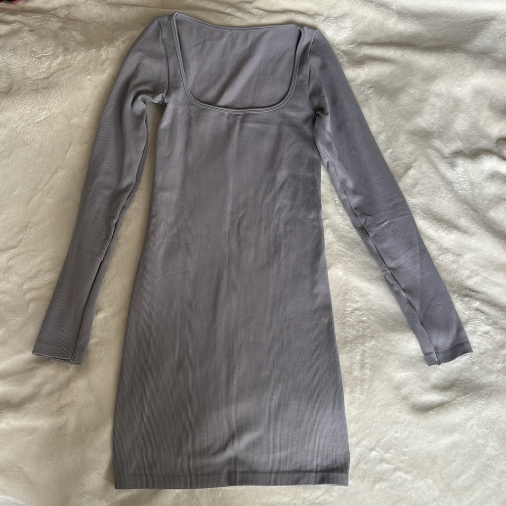 Aritzia Sunday Best Delta SinchSeamless Gray Long Sleeve Dress - Picture 9 of 9